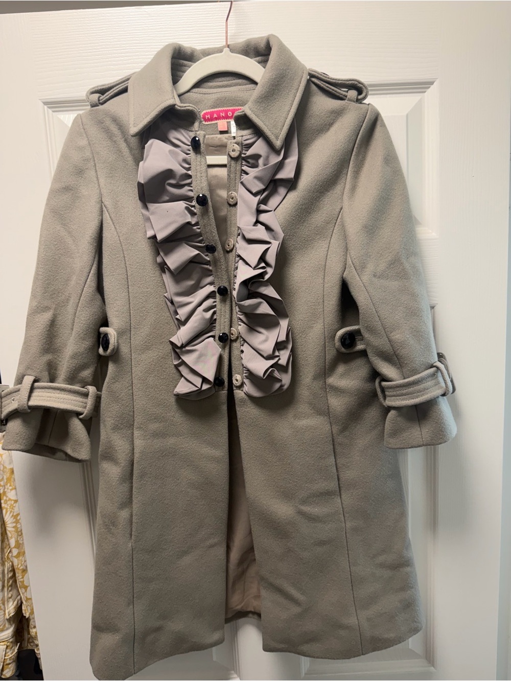 Manoush Ruffle-Front Girls' Light Gray Wool-Blend Coat